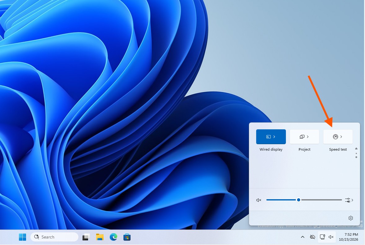 New Speedtest action in Windows 11 Quick Settings