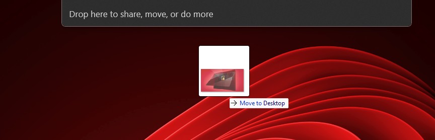 Drag Tray pops up with options to share, move or do more with the file