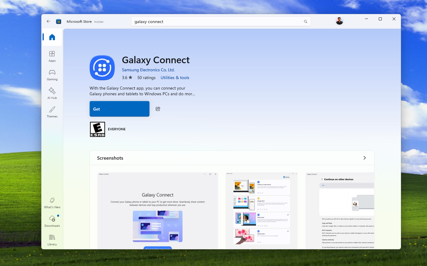 Application Galaxy Connect dans le MS Store