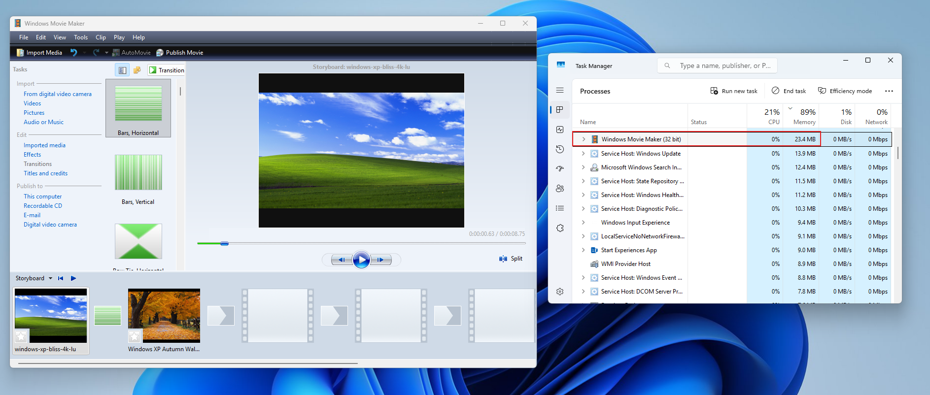 Windows Movie Maker RAM 사용량