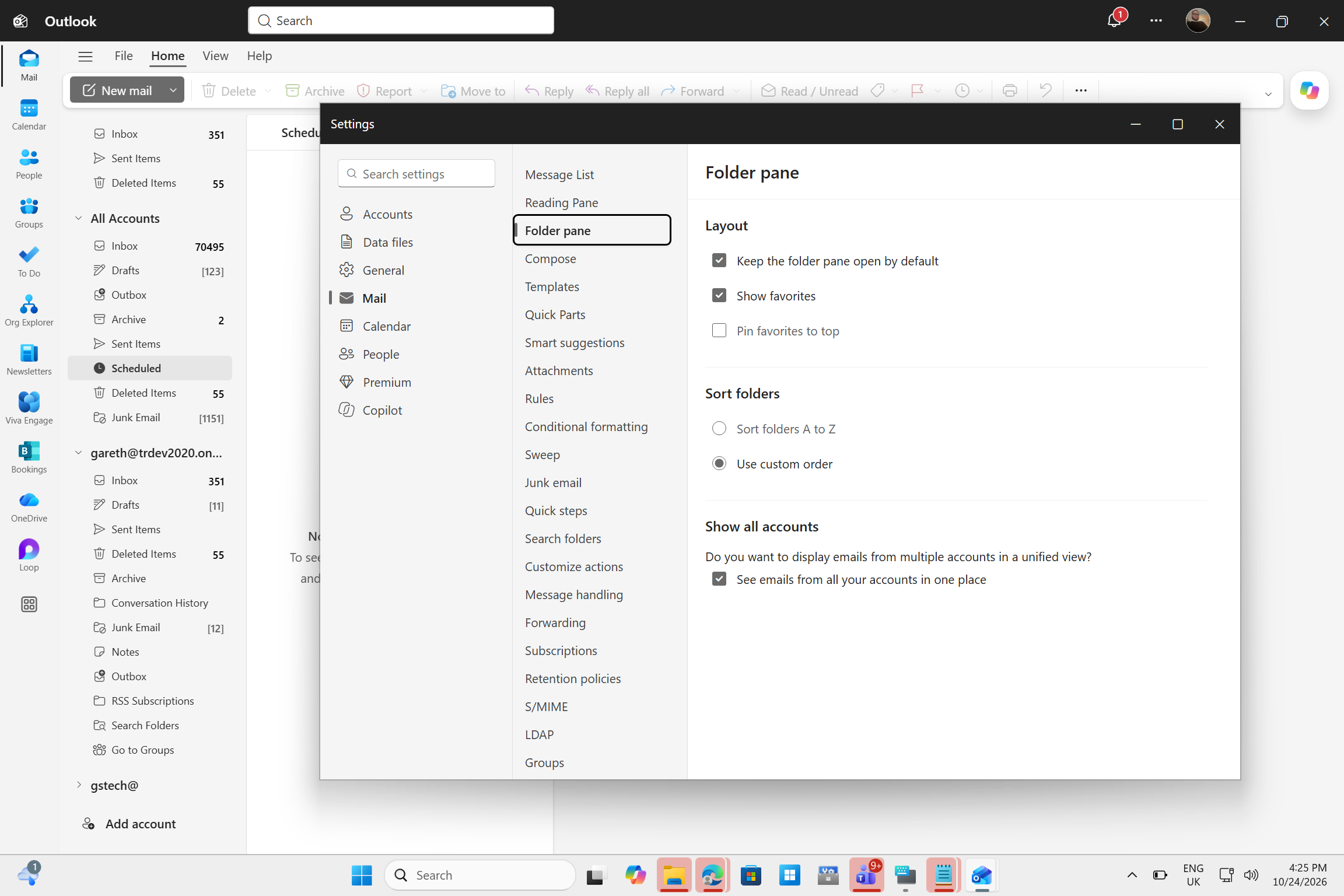 Settings for enabling the new All Accounts view