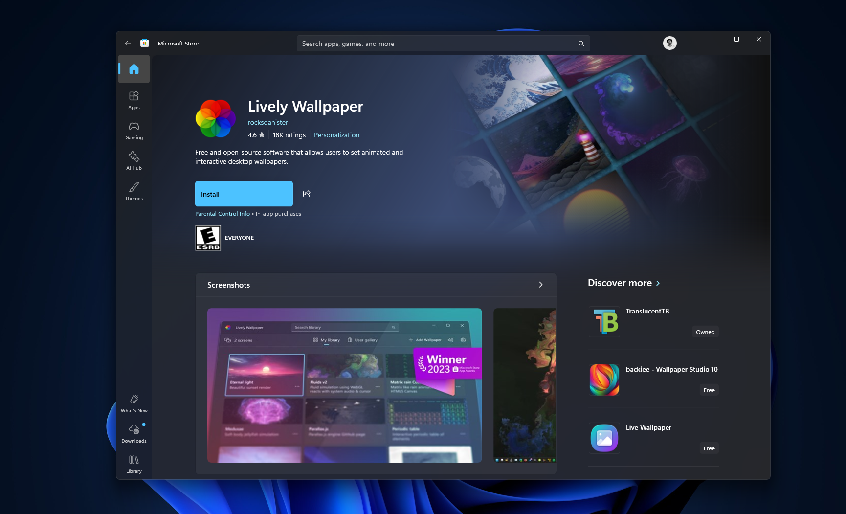 Lively Wallpaper v MS Store je jediné správné místo ke stažení aplikace