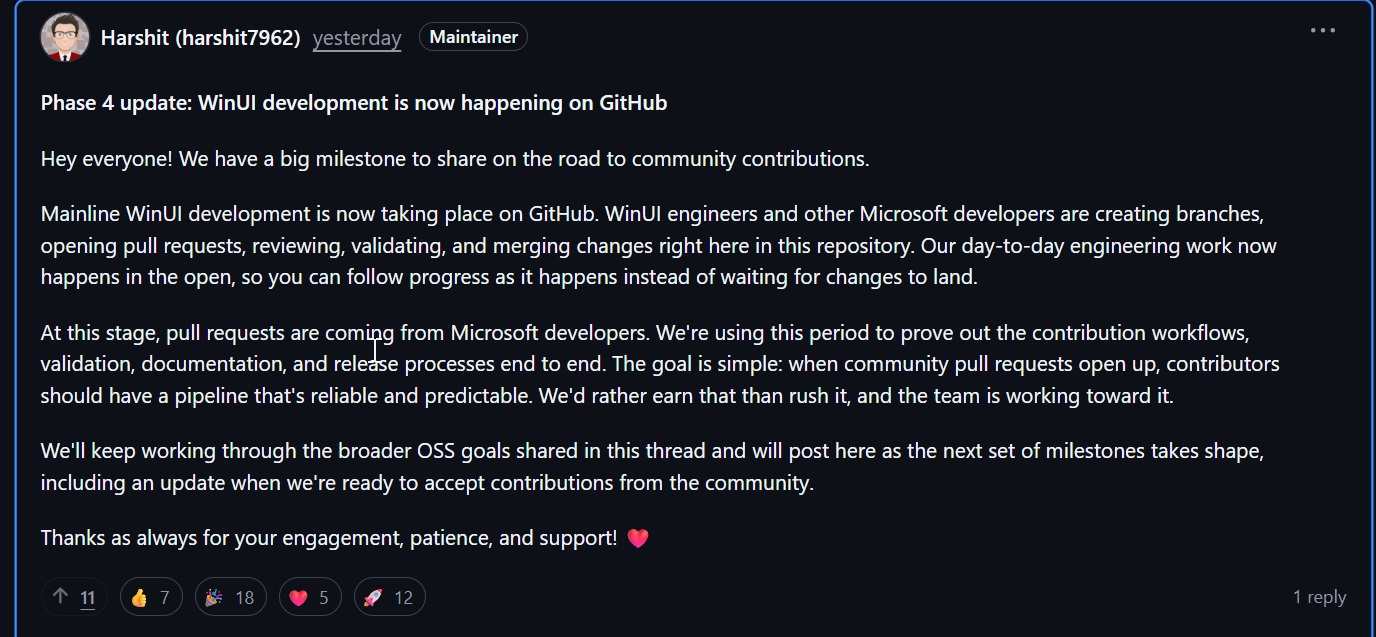 WinUI open-source development