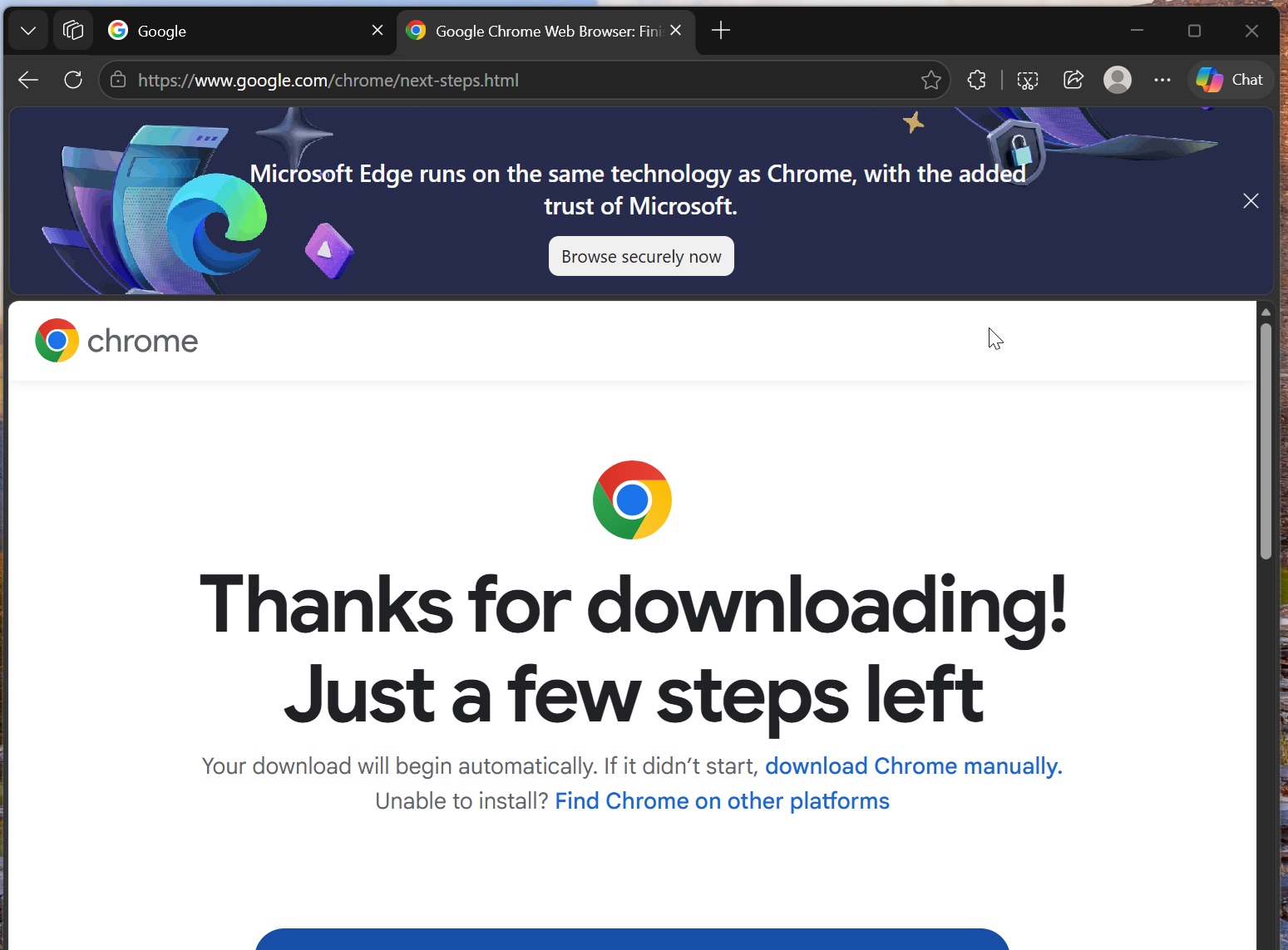 MS Edge pop-up