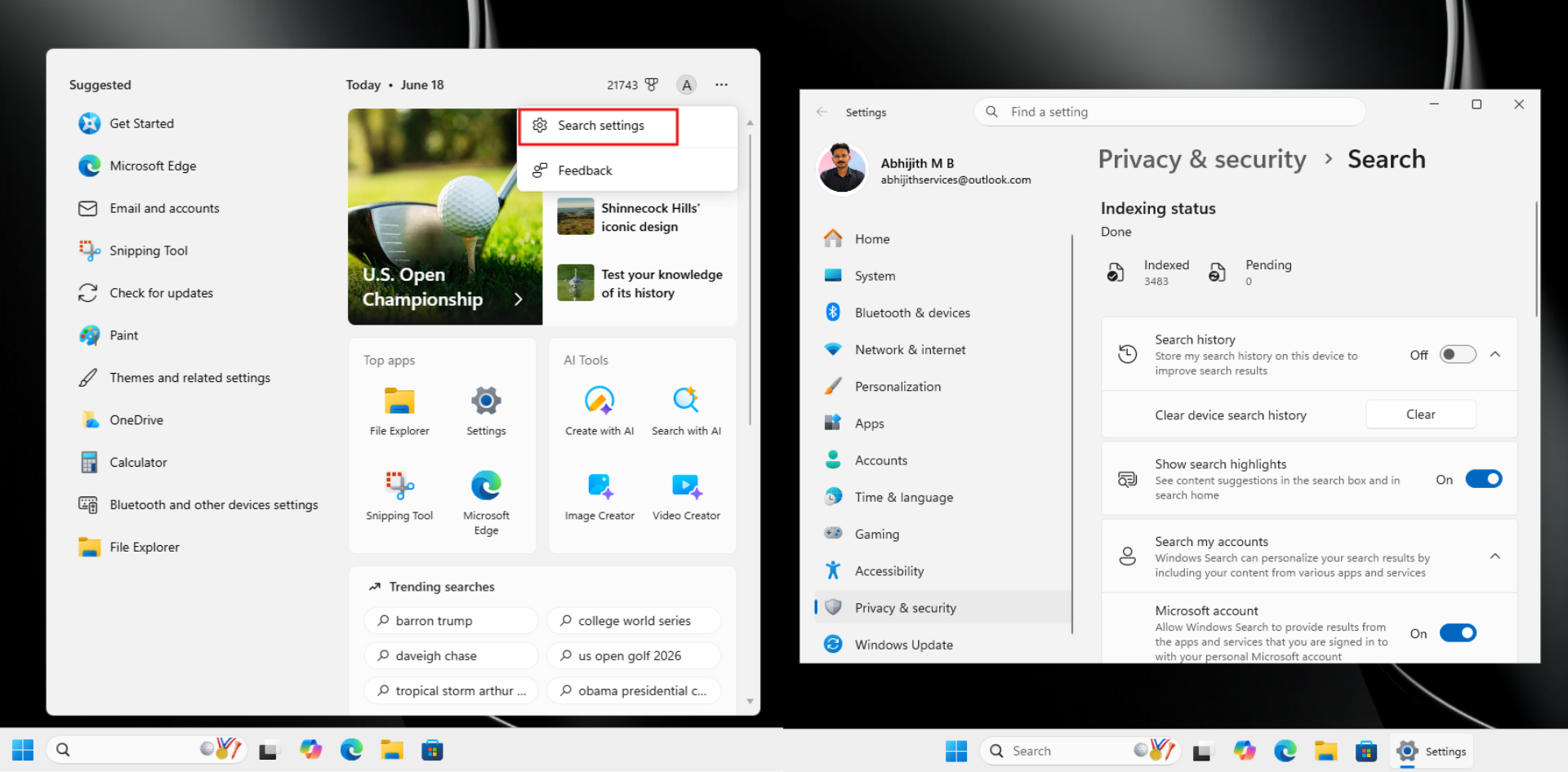 Windows 11에서 검색 설정 맞춤화