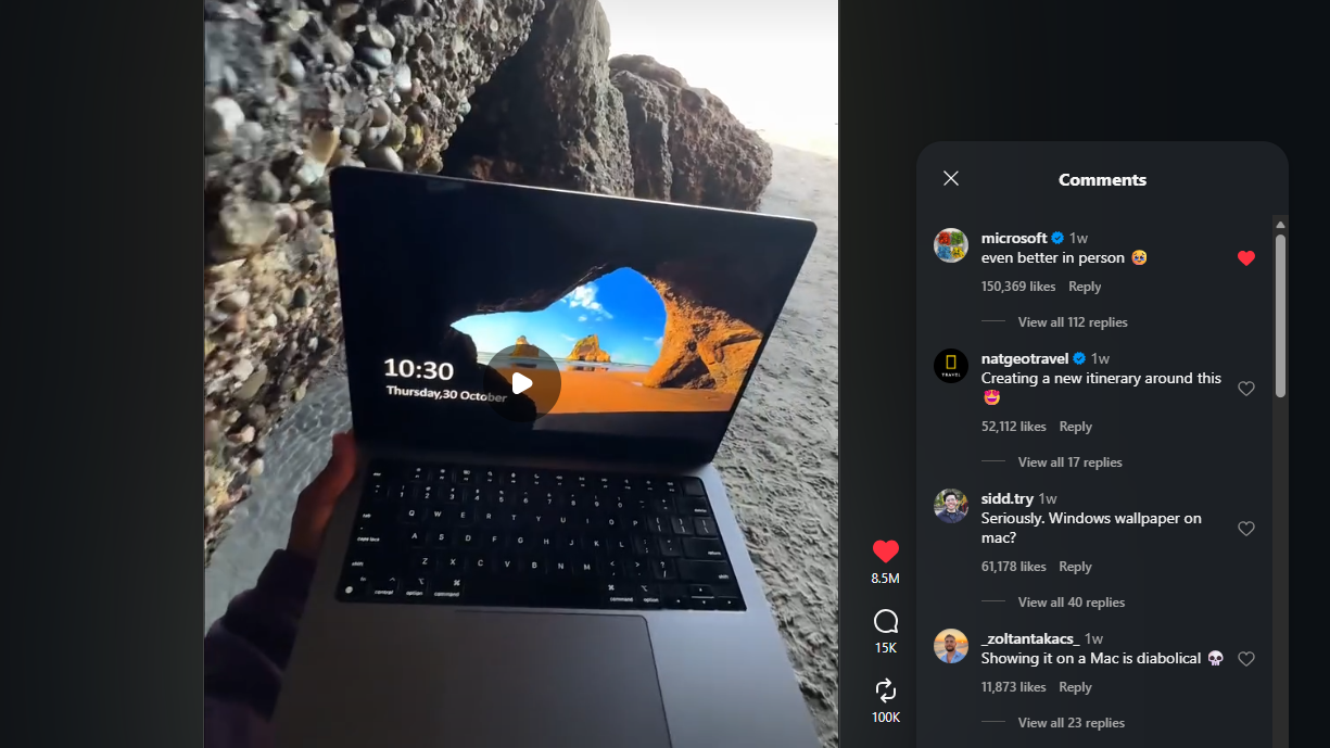 Vidéo Instagram virale montrant l'emplacement réel de l'écran de verrouillage de Windows 10