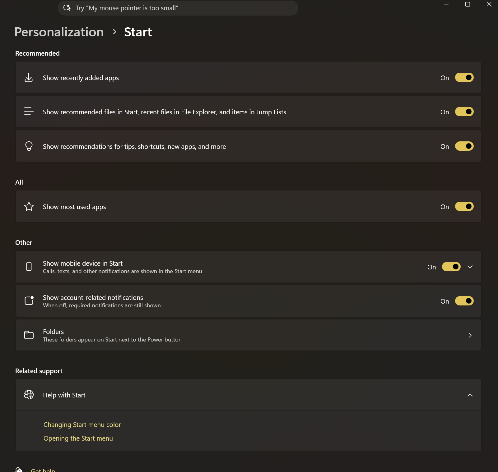 Kroky pro běžné uživatele k úpravě nabídky Start