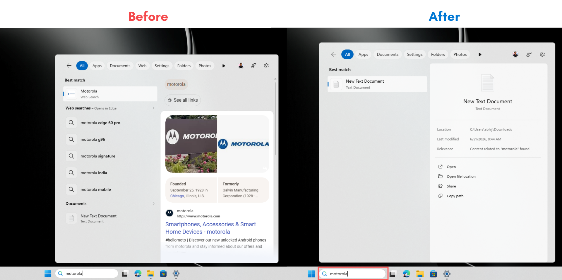Vyhledávání Windows zobrazuje lokální soubor s indexováním obsahu