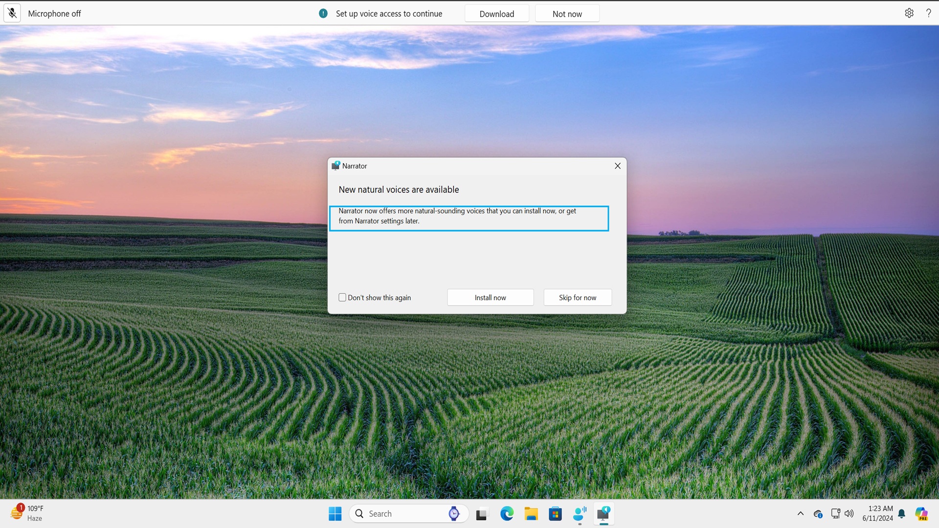 Windows 11에서 내레이터로 음성 액세스 제어