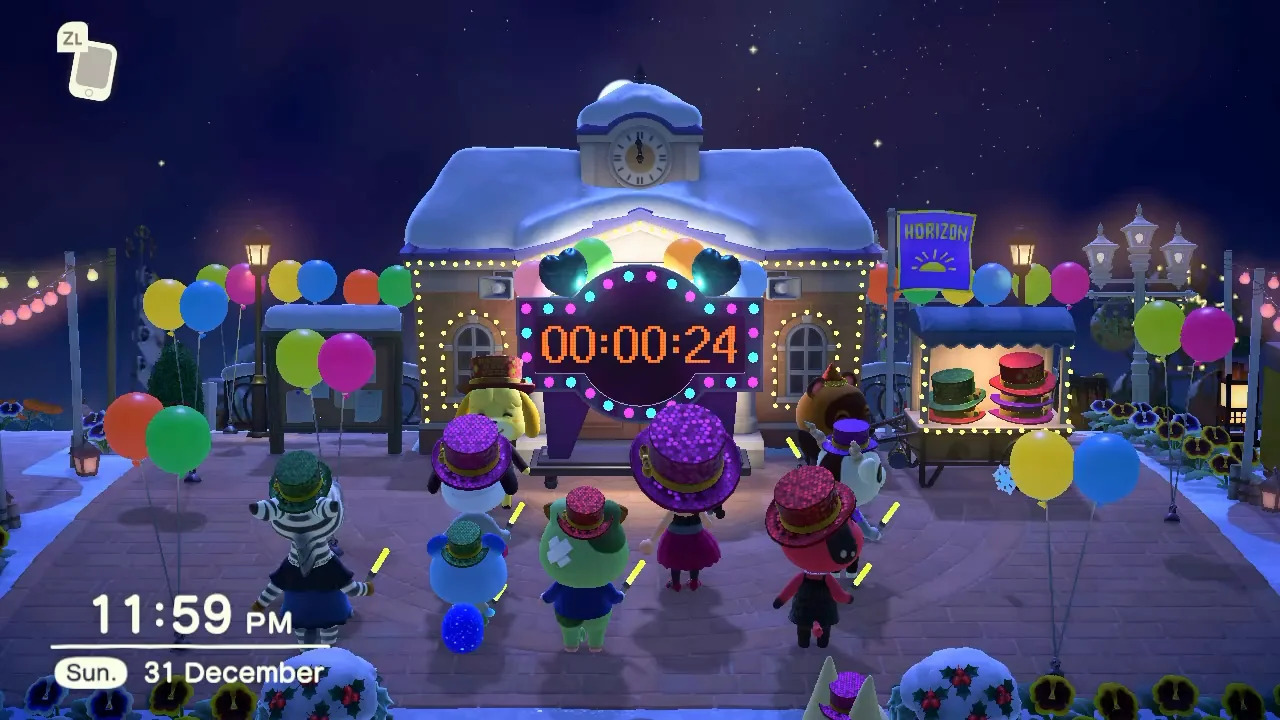 A New Year’s Eve celebration in Animal Crossing