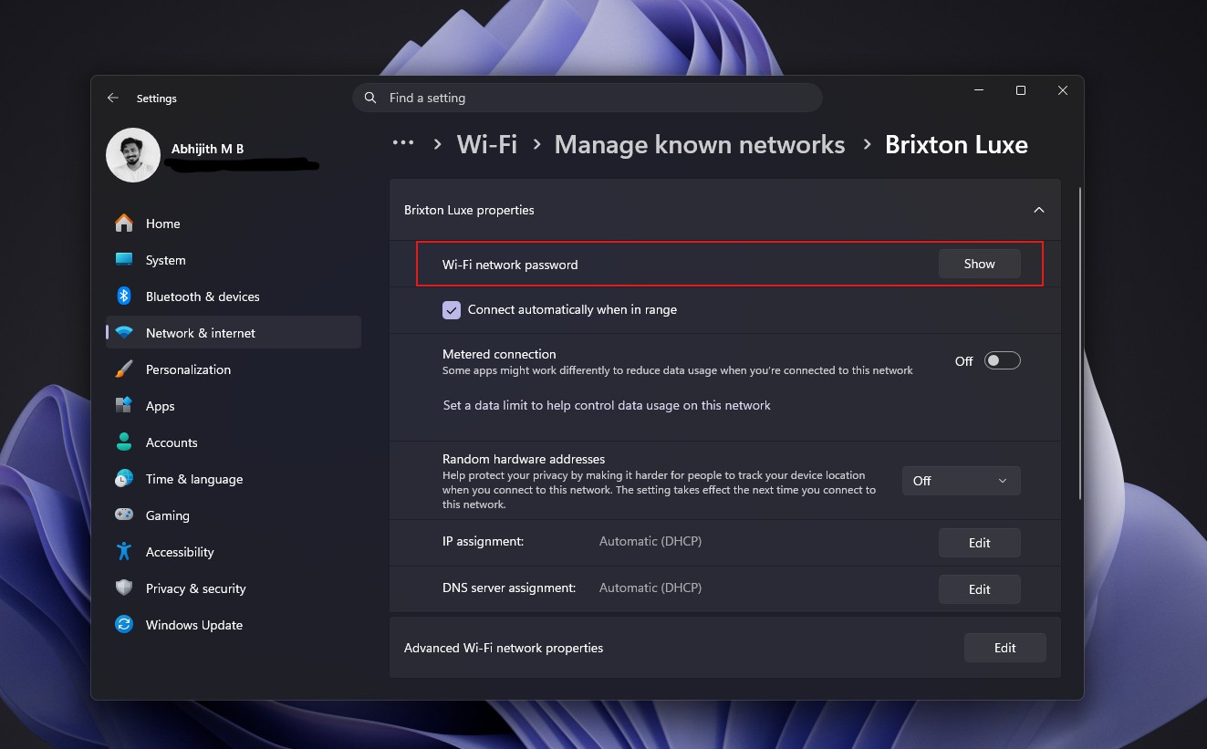 Finding a known network password in Windows 11