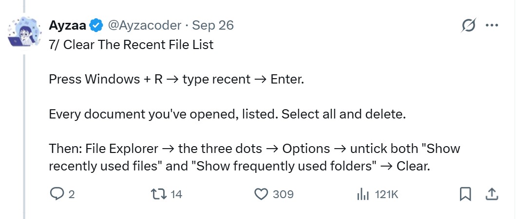 X post about the Recent File List