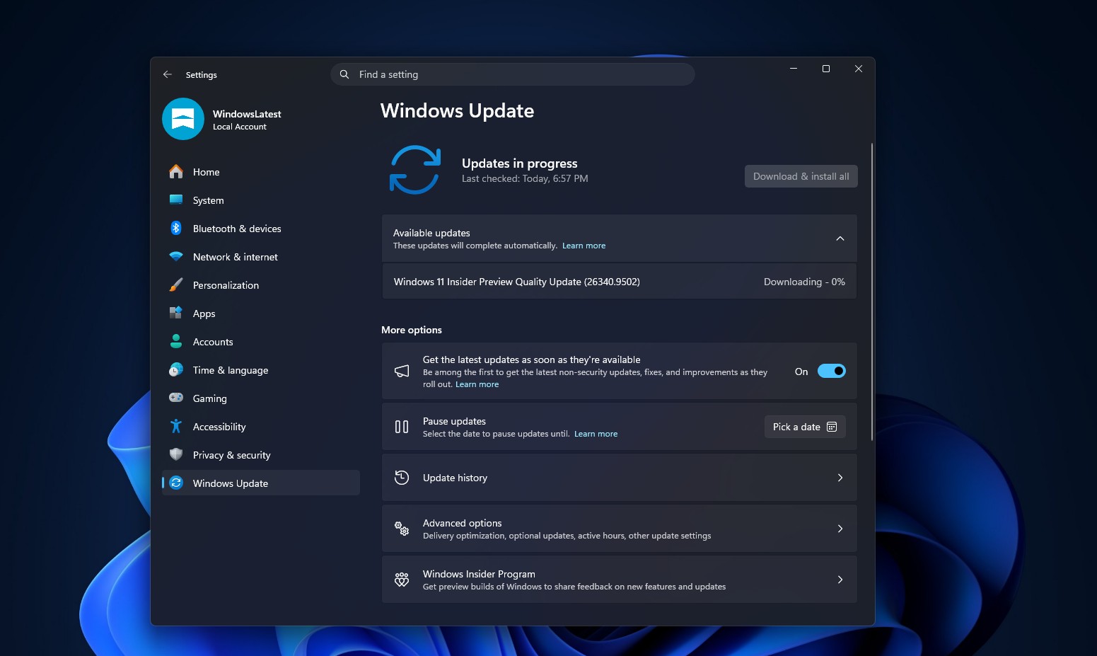 Downloading Windows 11 Insider Build 26340.9502