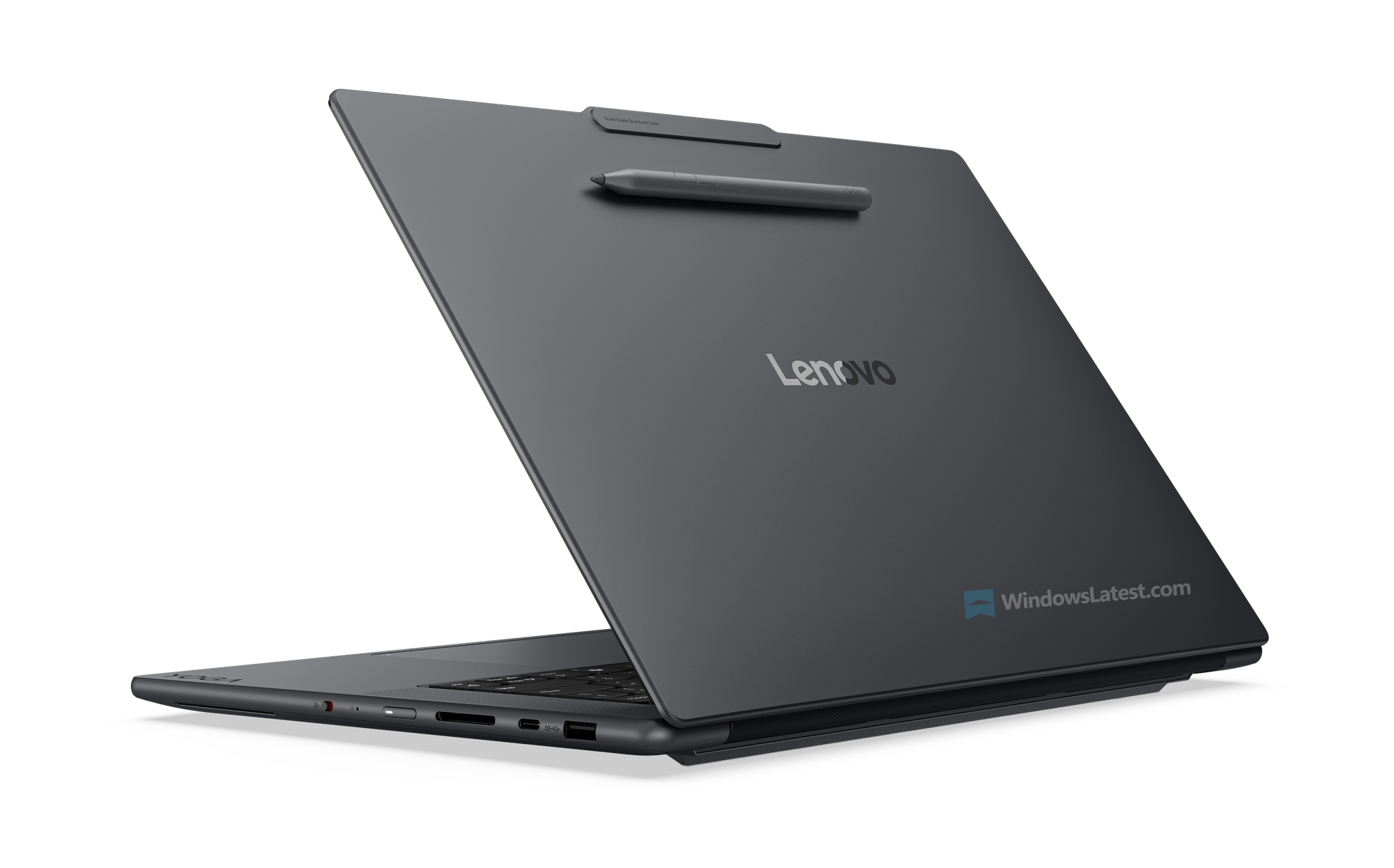 Yoga Pen Gen 2 sujetado magnéticamente a la tapa del Yoga Pro 9n