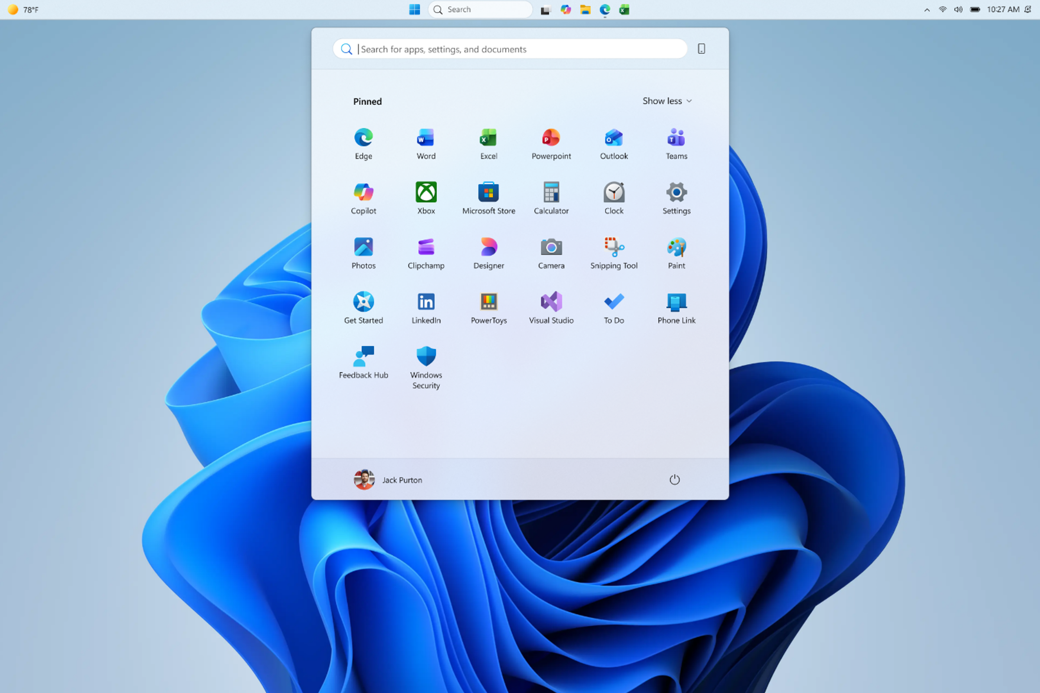 Start menu showing only pinned apps