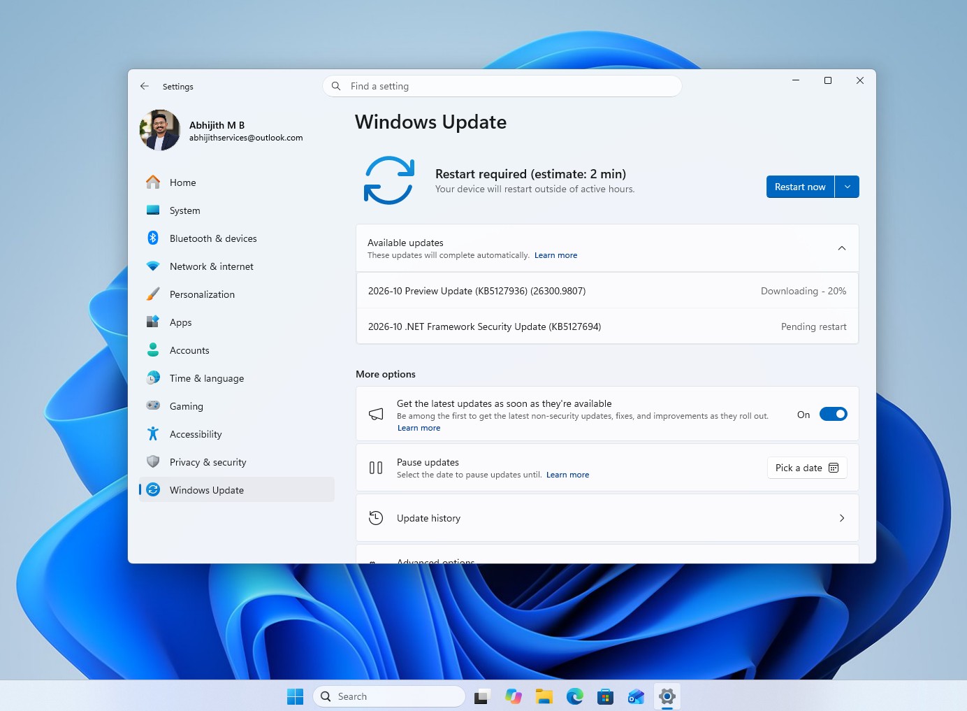 Downloading Windows 11 Release Preview update 26300.9807