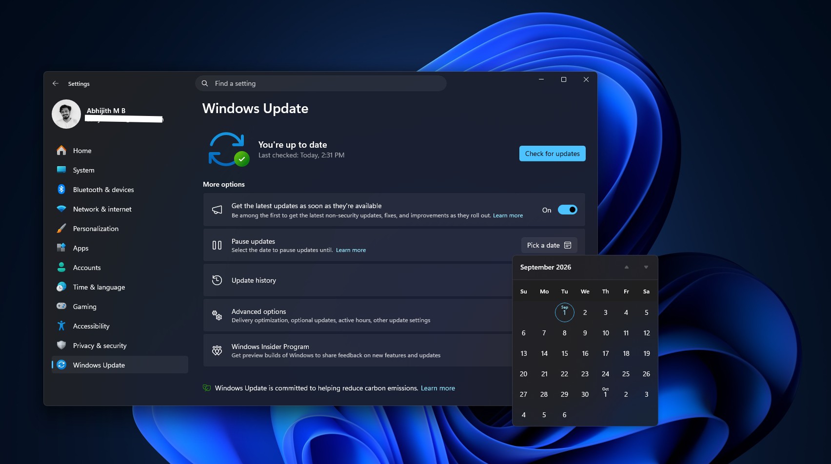The option to pause updates in Windows 11 is now available for all PCs
