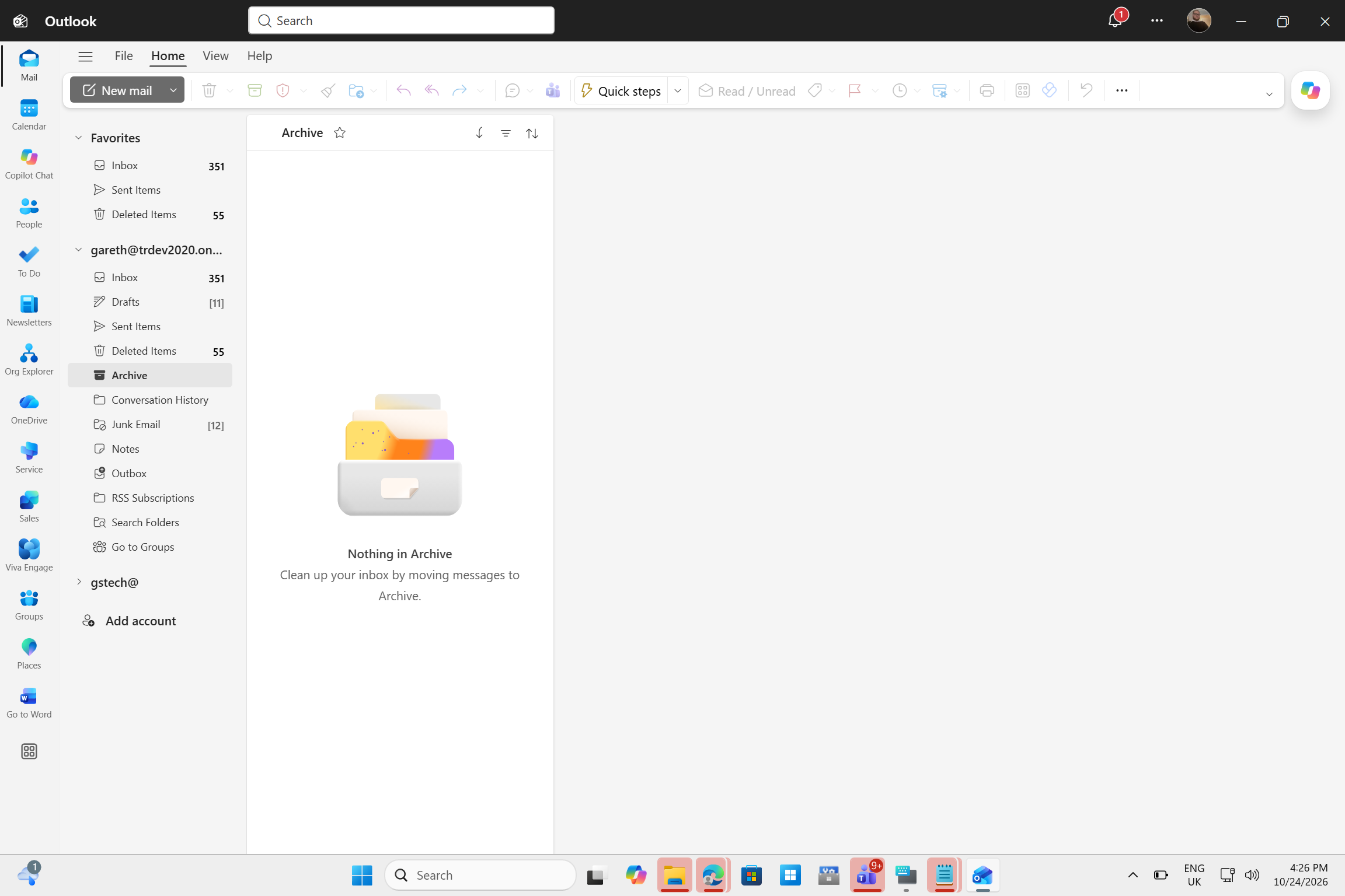 Outlook before All Accounts was enabled