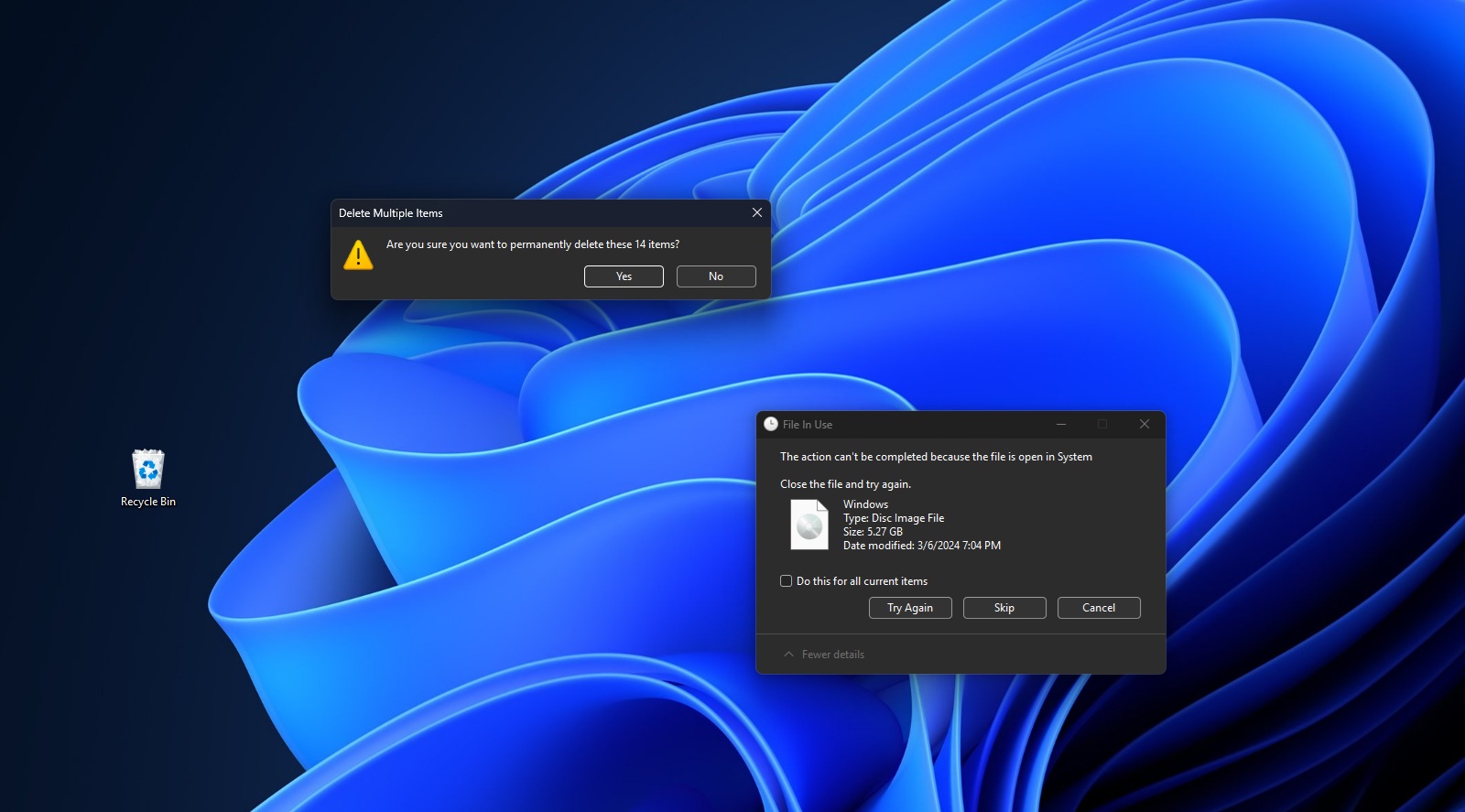 File Explorer with dark mode dialogs in Windows 11