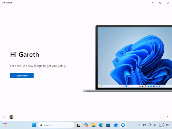 Get Started opens automatically after Assisted Setup and greets the user by name