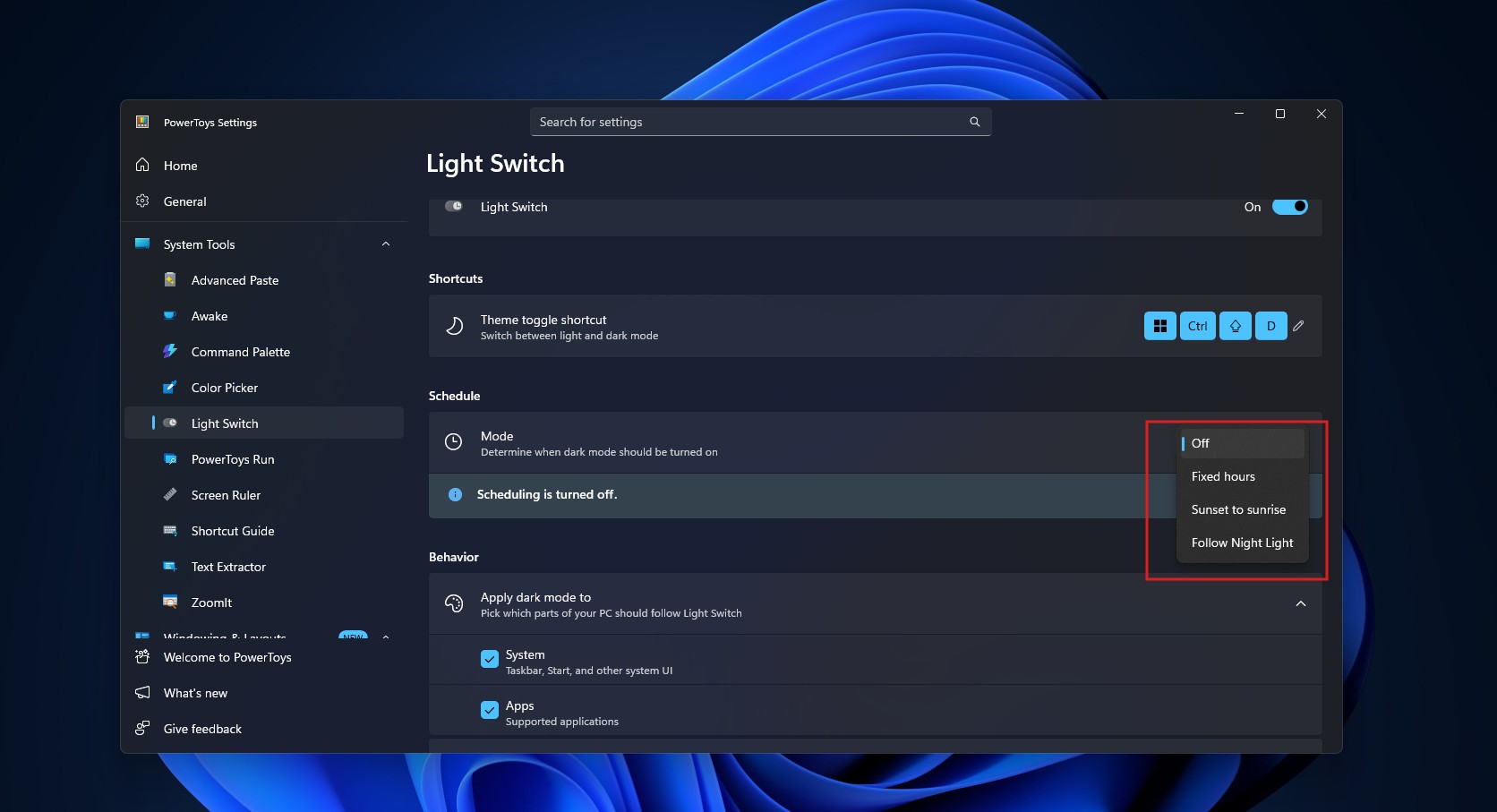 Light Switch in MS PowerToys