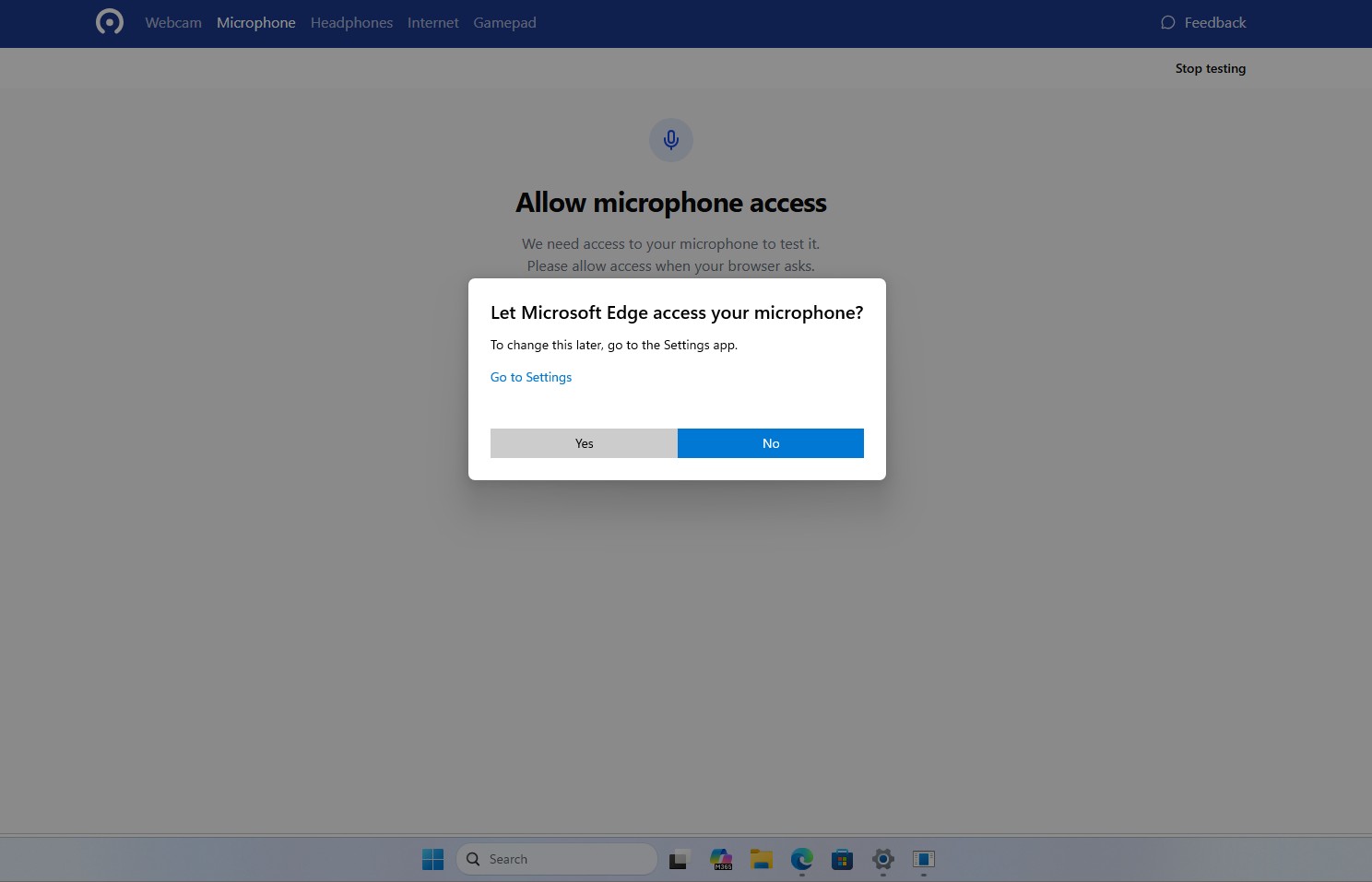 The new centered permission dialog asking for microphone access for a desktop app