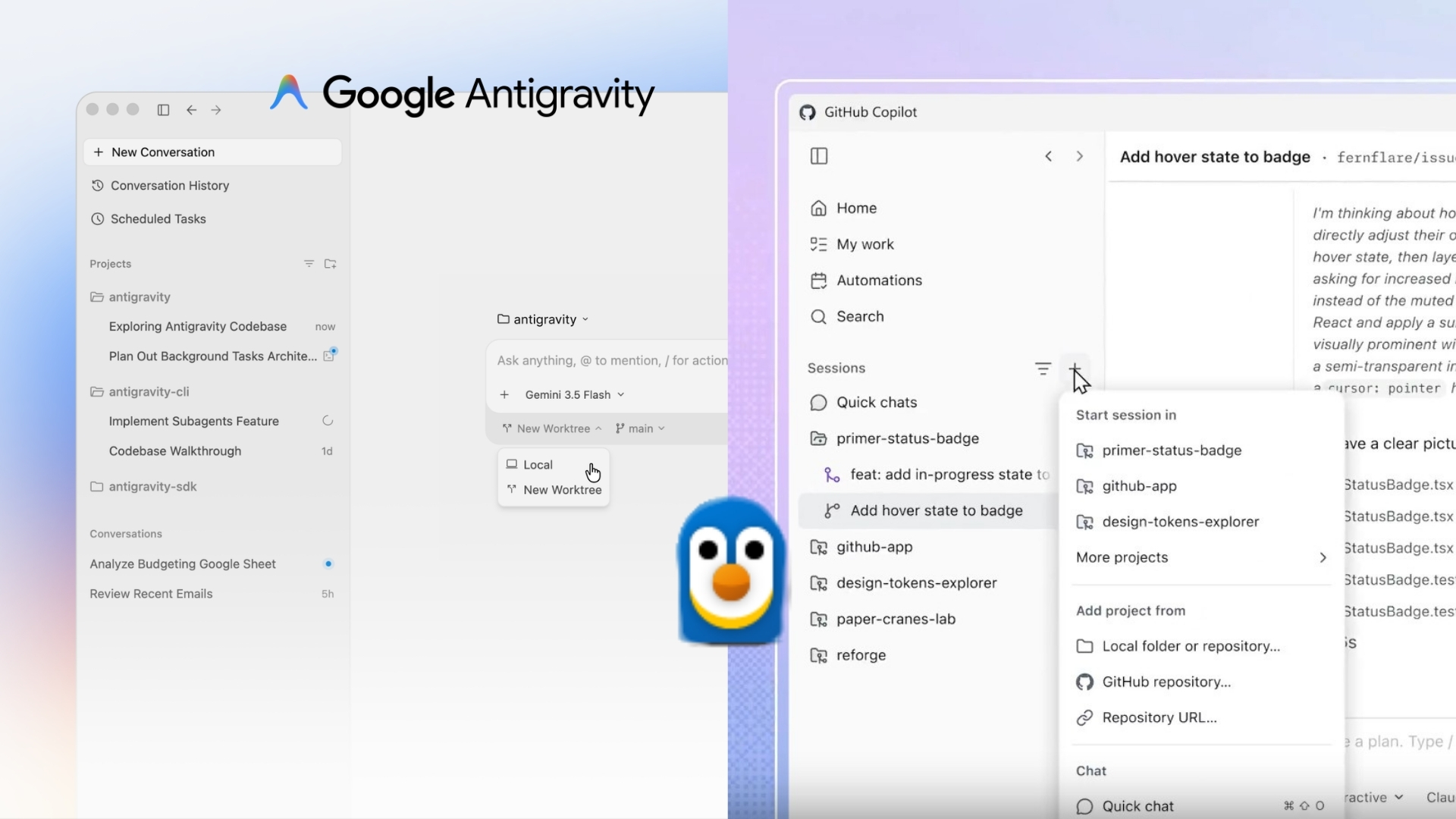 Google Antigravity and GitHub Copilot are both AI-based development tools with WSL support