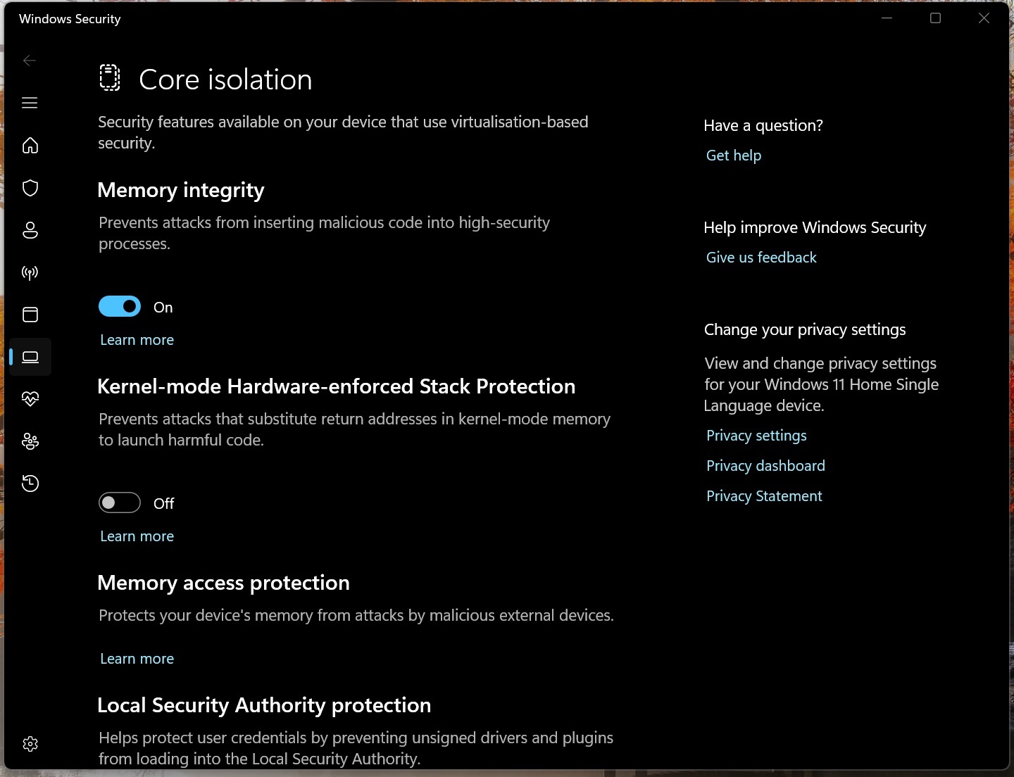 Enable or disable Memory Integrity in Windows 11