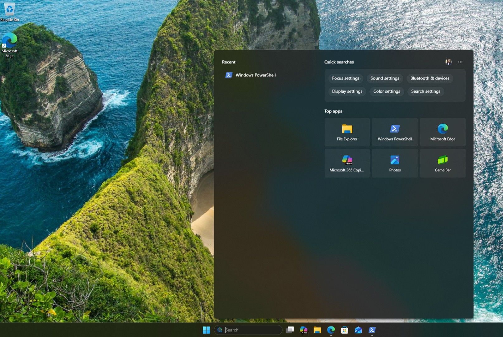 Cleaner Windows Search with Widgets disabled