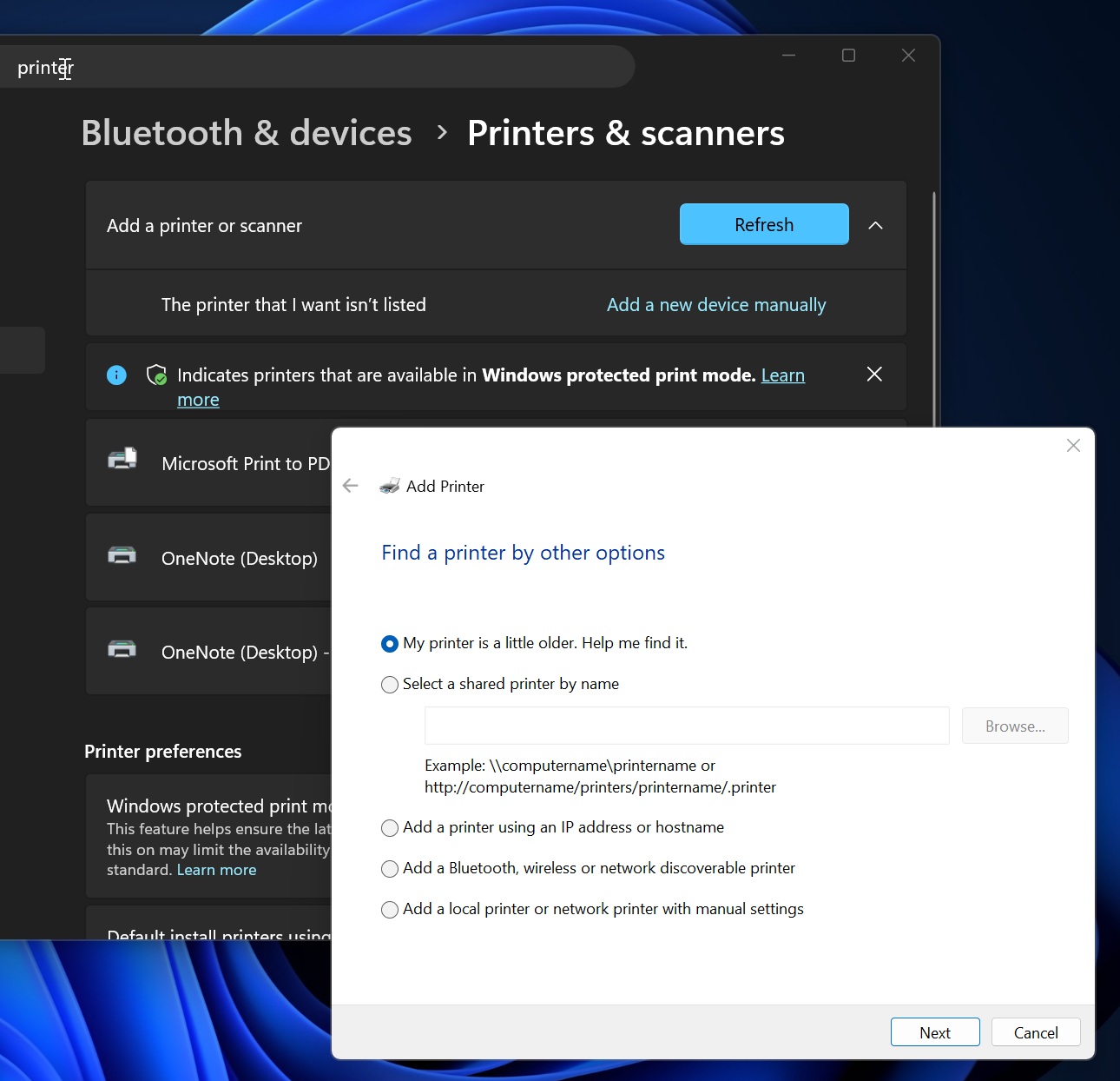 Windows 11 printer dialog