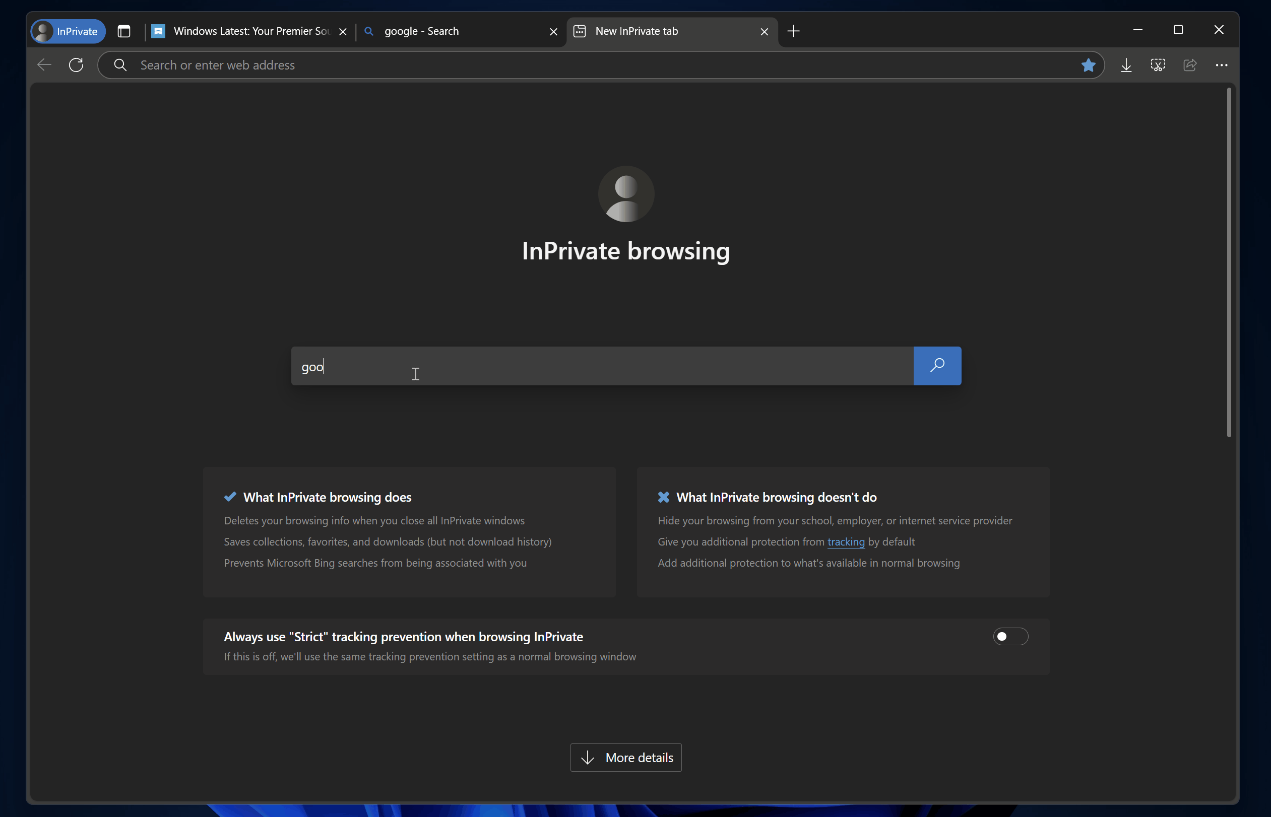 Bing interface when opening Google