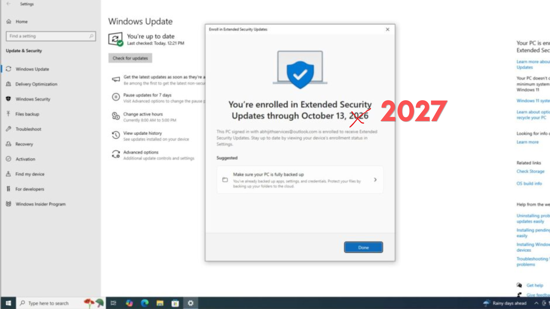 Windows 10 ESU przedłużone z października 2026 do października 2027