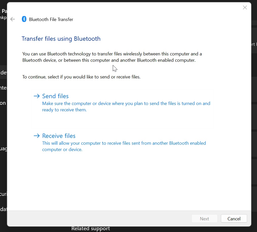Windows 11 Bluetooth dialog