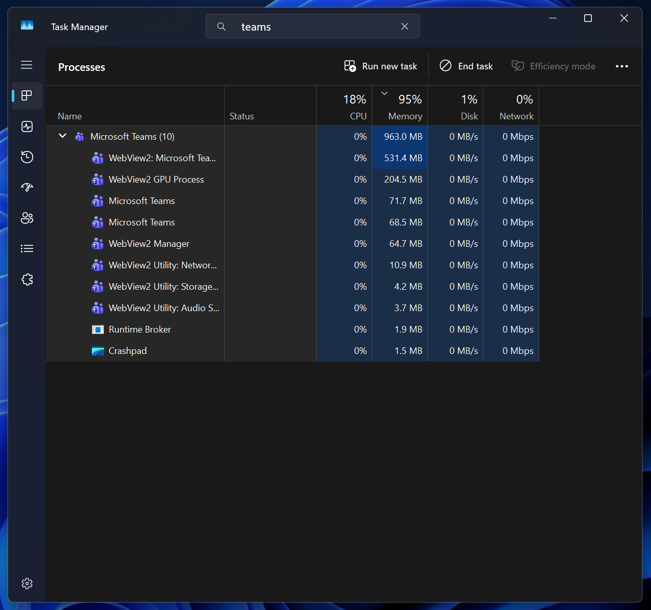 MS Teams resource usage