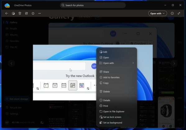 OneDrive Photos 이미지 편집기