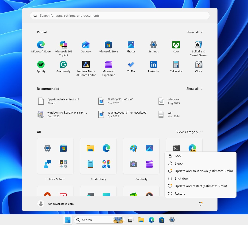 Windows 업데이트 옵션