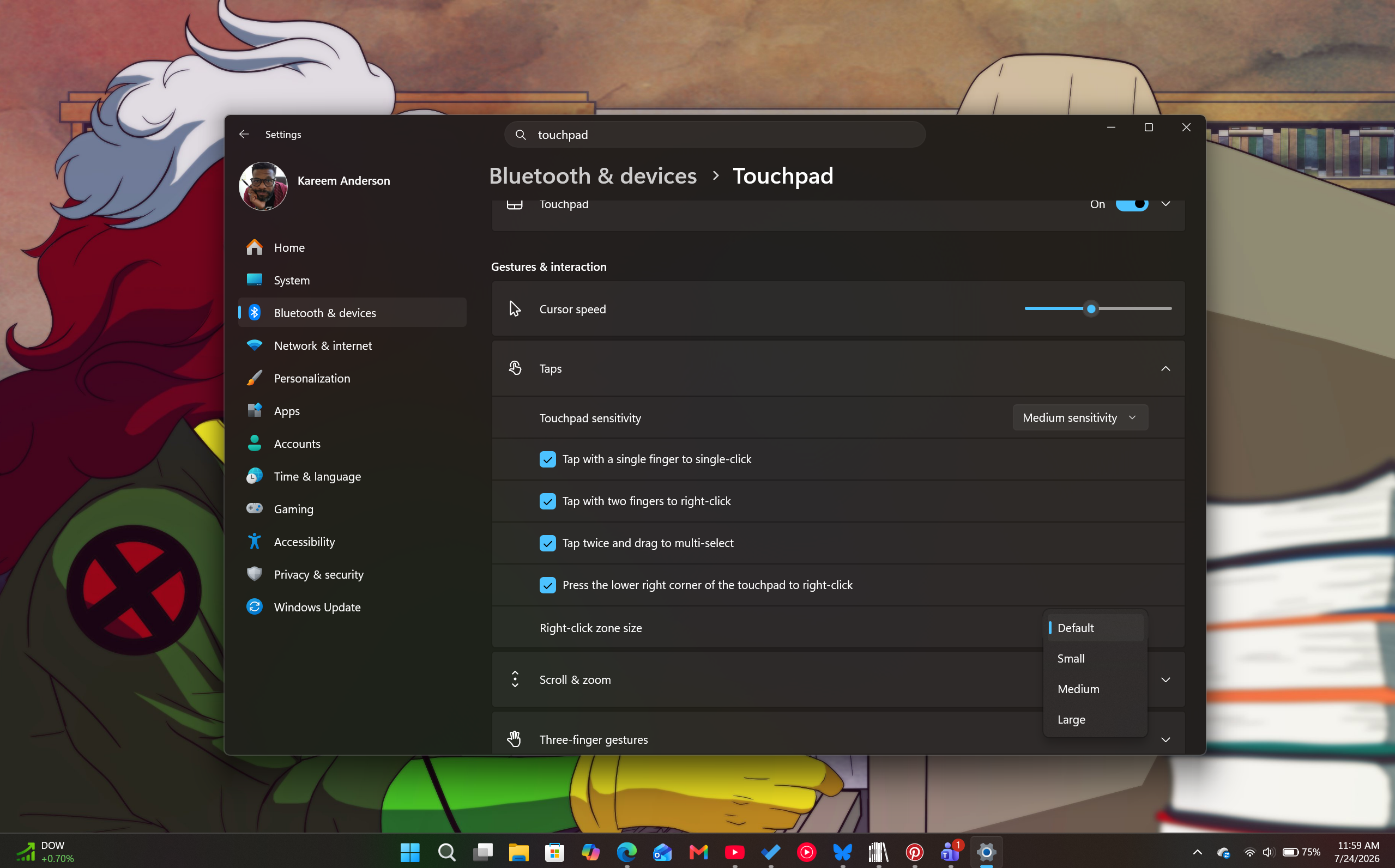 Il touchpad di Windows 11 mostra nuove impostazioni per la regione del clic destro