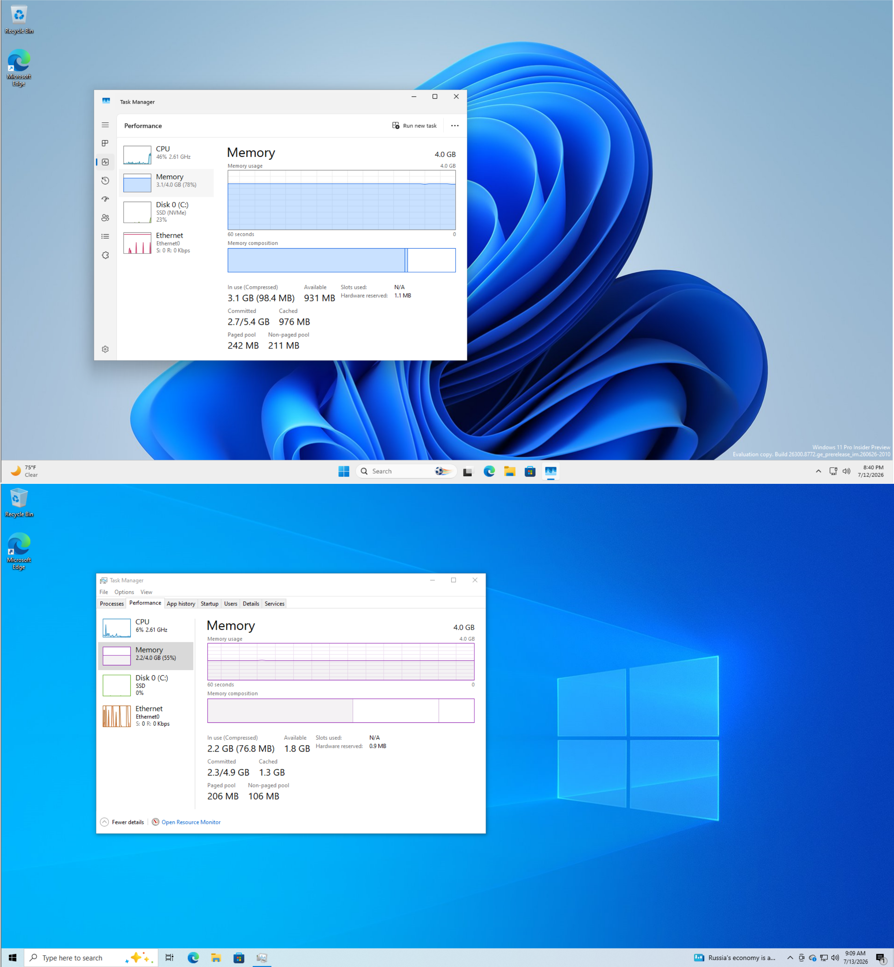 Porównanie użycia RAM między Windows 11 a Windows 10