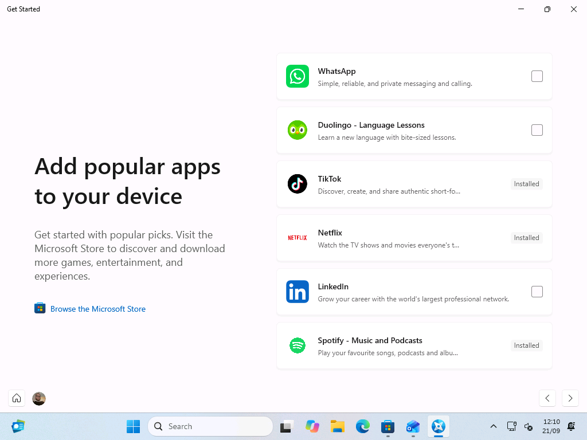 TikTok, Netflix, and Spotify installed from Get Started without opening the MS Store