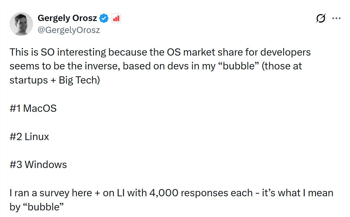 Gergely Orosz discussing operating system market share