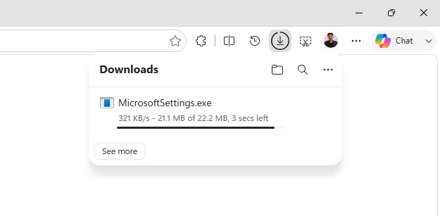 Téléchargement de l'application MS Settings
