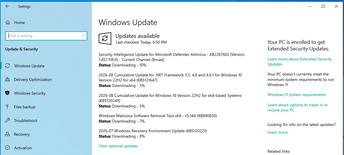 Atualização Cumulativa 2026-08 para Windows 10 Versão 22H2 para Sistemas Baseados em x64 (KB5120249)