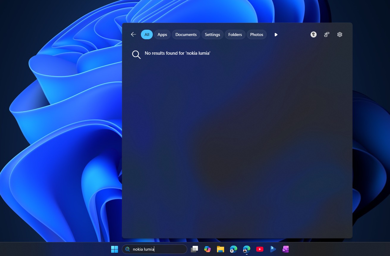 Web results and Store results turned off in Search shows no results for anything that is not on your PC