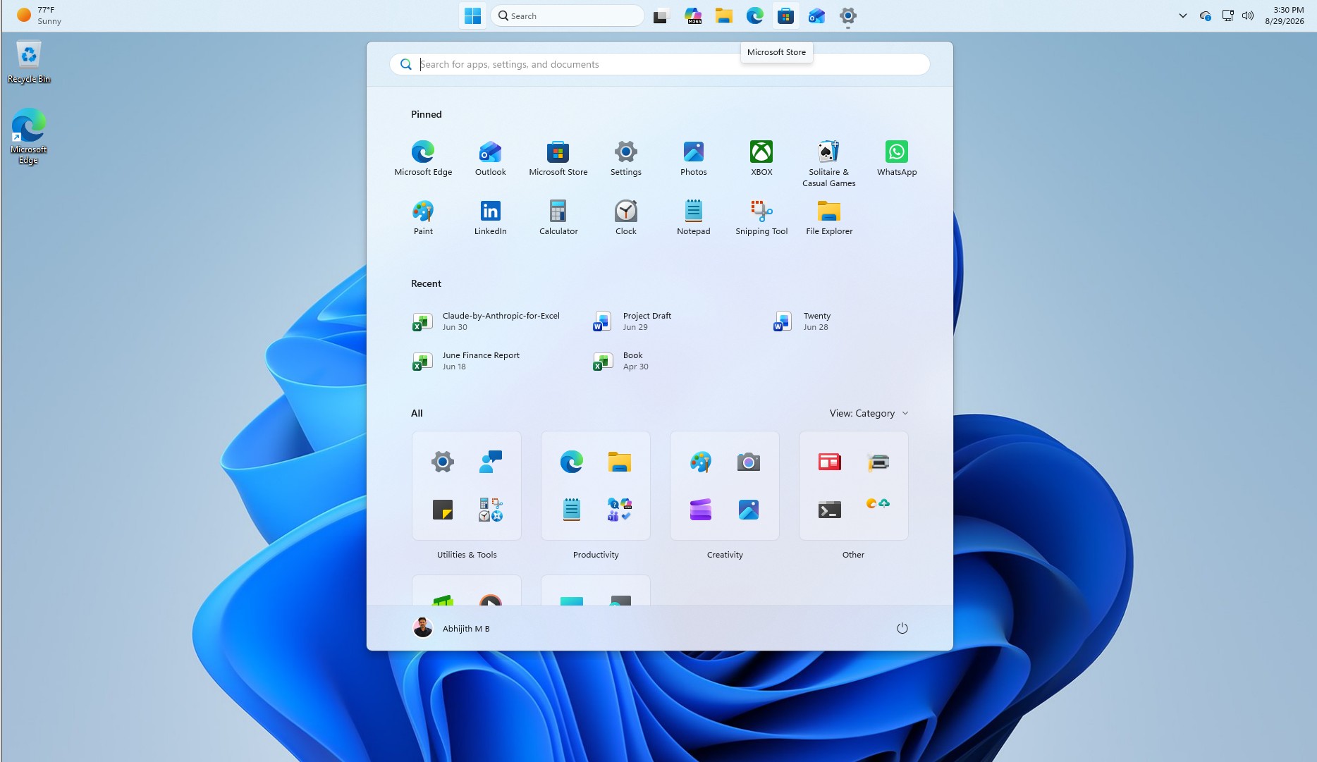 Taskbar in the top position