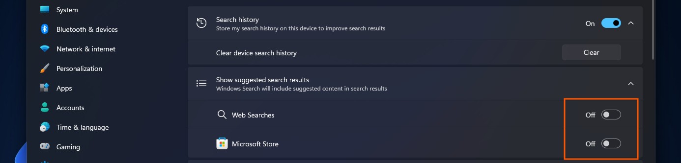How to disable Bing and Store results in Windows Search
