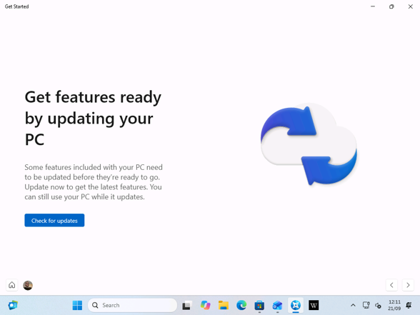Get Started asks the user to check for updates after setup