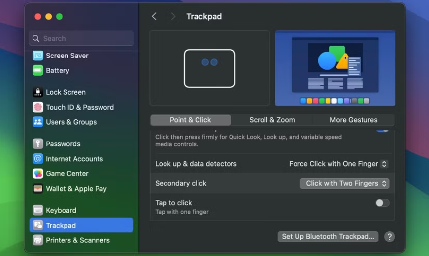 Impostazioni del touchpad di macOS (trackpad)