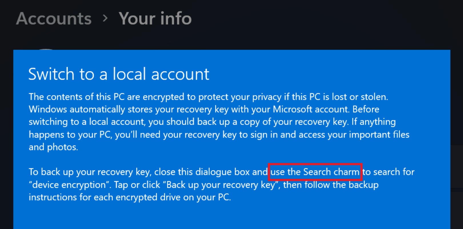 Windows 11 referencing the Charms bar