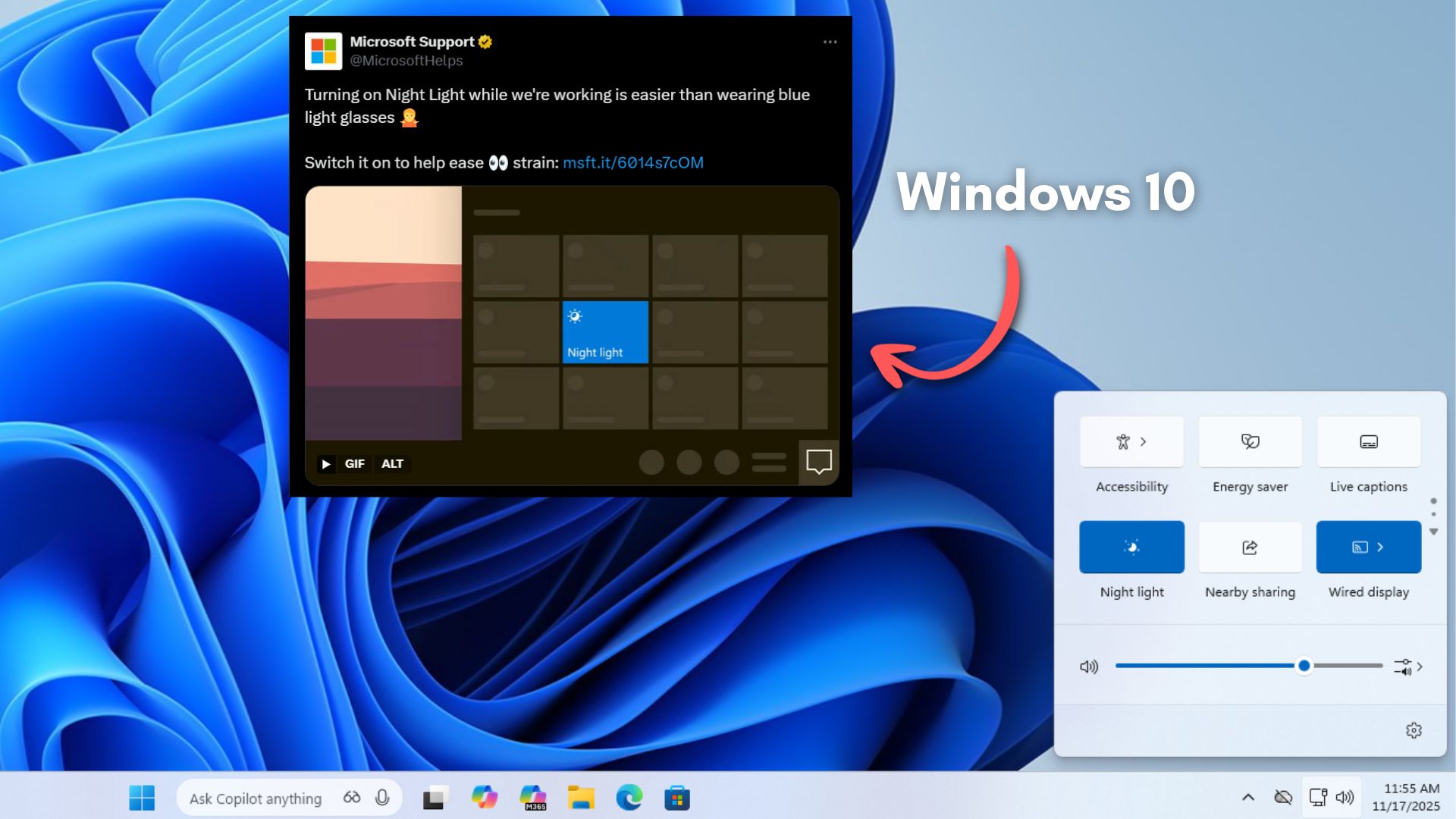 Strona wsparcia Microsoft przypadkowo pokazuje interfejs Windows 10 z funkcją trybu nocnego