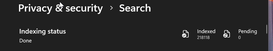 Indexing status in Search